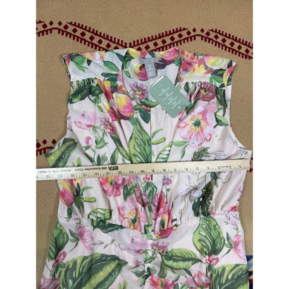 H&M CONSCIOUS Pink Floral Chiffon Maxi Dress Sleeveless Keyhole Neck NEW Size L - Picture 5 of 8